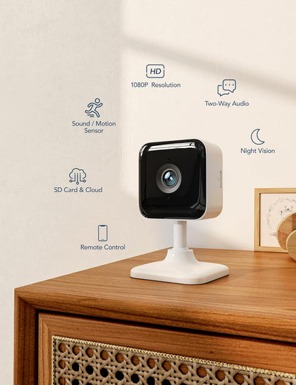 GNCC Baby Monitor with Camera and Audio, Baby Monitor WiFi Smartphone 2.4 GHz with Motion and Sound Detection, Pet Security Camera Indoor, 1080P HD Night Vision,Two-Way Audio, SD or Cloud Storage