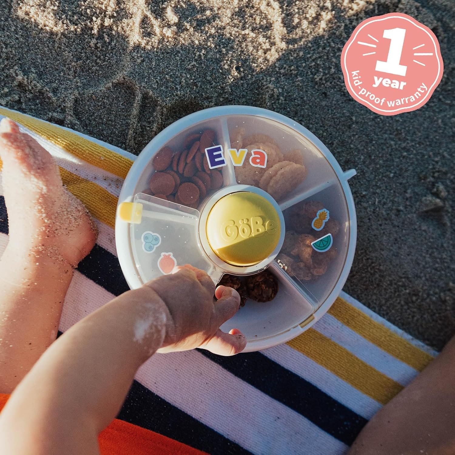 GoBe Kids Small Snack Spinner Flip Bundle with Hand Strap and Sticker Sheet - Reusable Snack