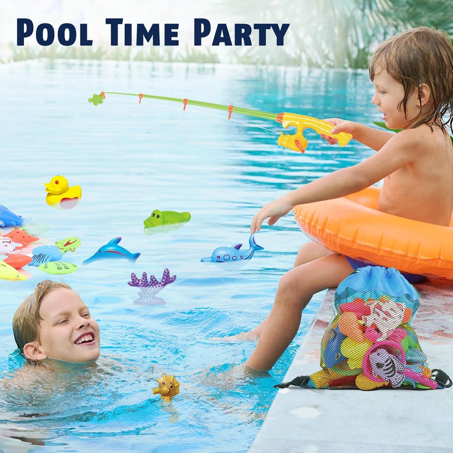 CozyBomB™ Magnetic Fishing Toys Game Set for Kids | Water Table Bathtub Kiddie Pool Party & Pole