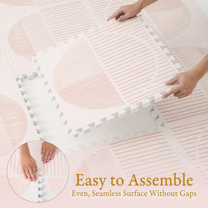 Premium Exercise & Baby Foam Play Mats - Stylish & Large Non-Toxic Odorless Floor Mat - 6 Tiles - Spacious 6ft x 4ft - Peel-Resistant Reinforced - Soft Thick, Waterproof - Cream Pink