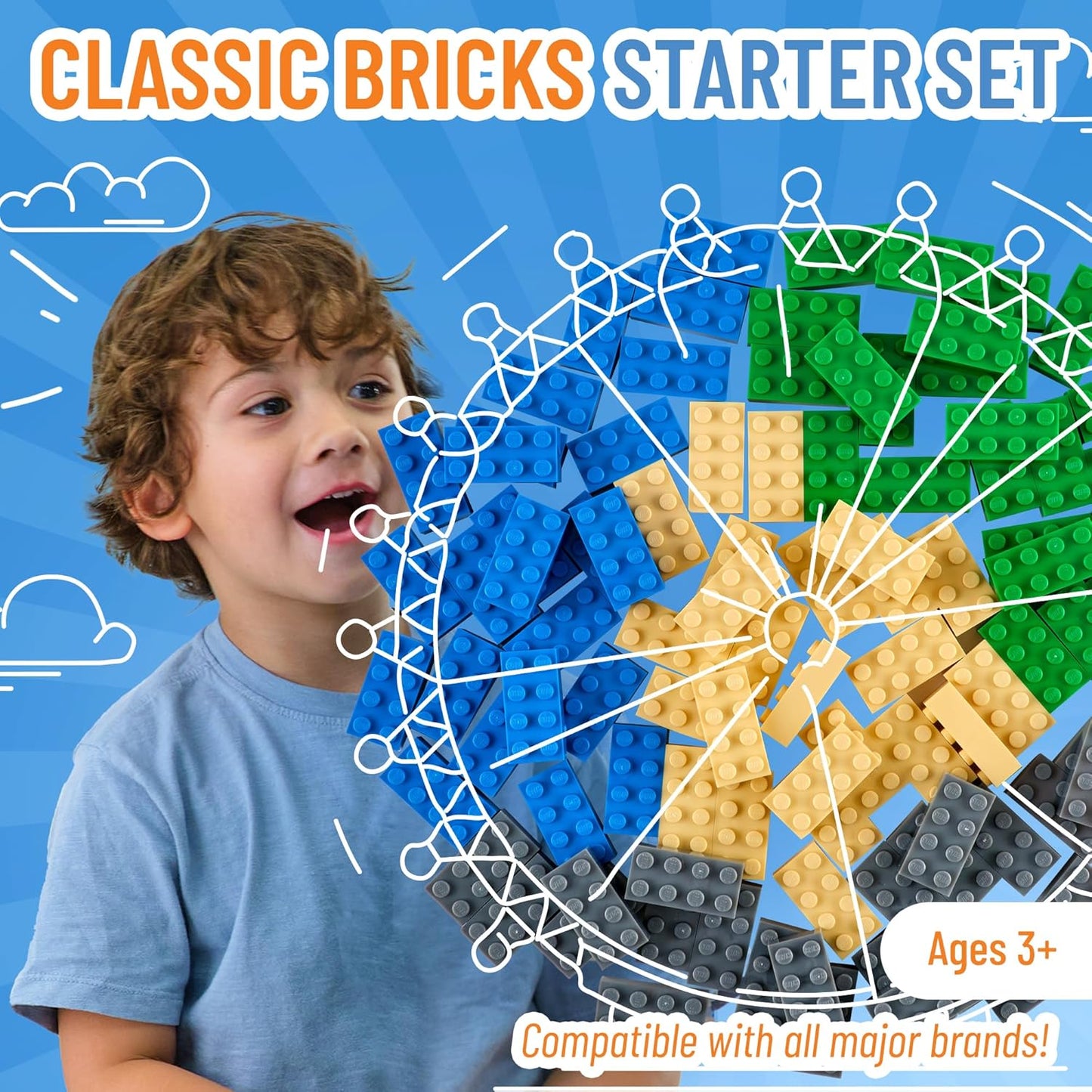 Strictly Briks Classic Bricks Starter Kit, Blue, Green, Gray, and Sand, 96 Pieces, 2x4 Studs, Building Creative Play Set for Ages 3 and Up, 100% Compatible with All Major Brick Brands