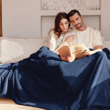 Exclusivo Mezcla Queen Size Flannel Fleece Blanket, Super Soft Velvet Plush Bed Blanket, Fuzzy Cozy and Warm for All Seasons, 90x90 Inches, Navy Blue