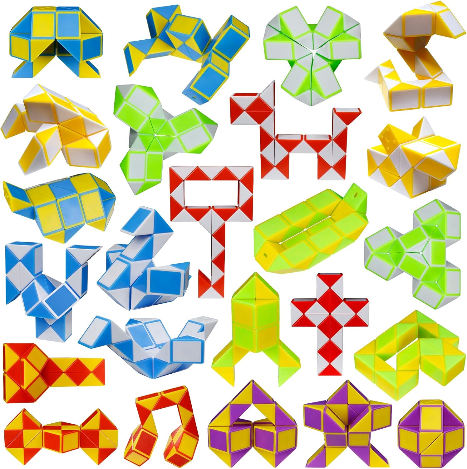 24 Pack 24 Blocks Mini Fidget Snake Cube Mini Twist Puzzle Cubes Magic Speed Cubes Toy for Kids