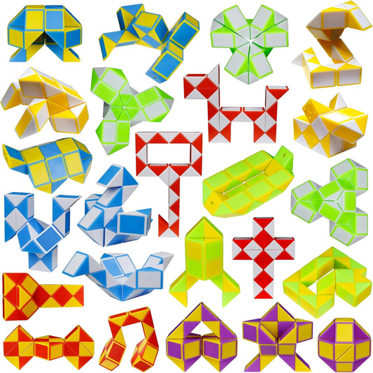 24 Pack 24 Blocks Mini Fidget Snake Cube Mini Twist Puzzle Cubes Magic Speed Cubes Toy for Kids