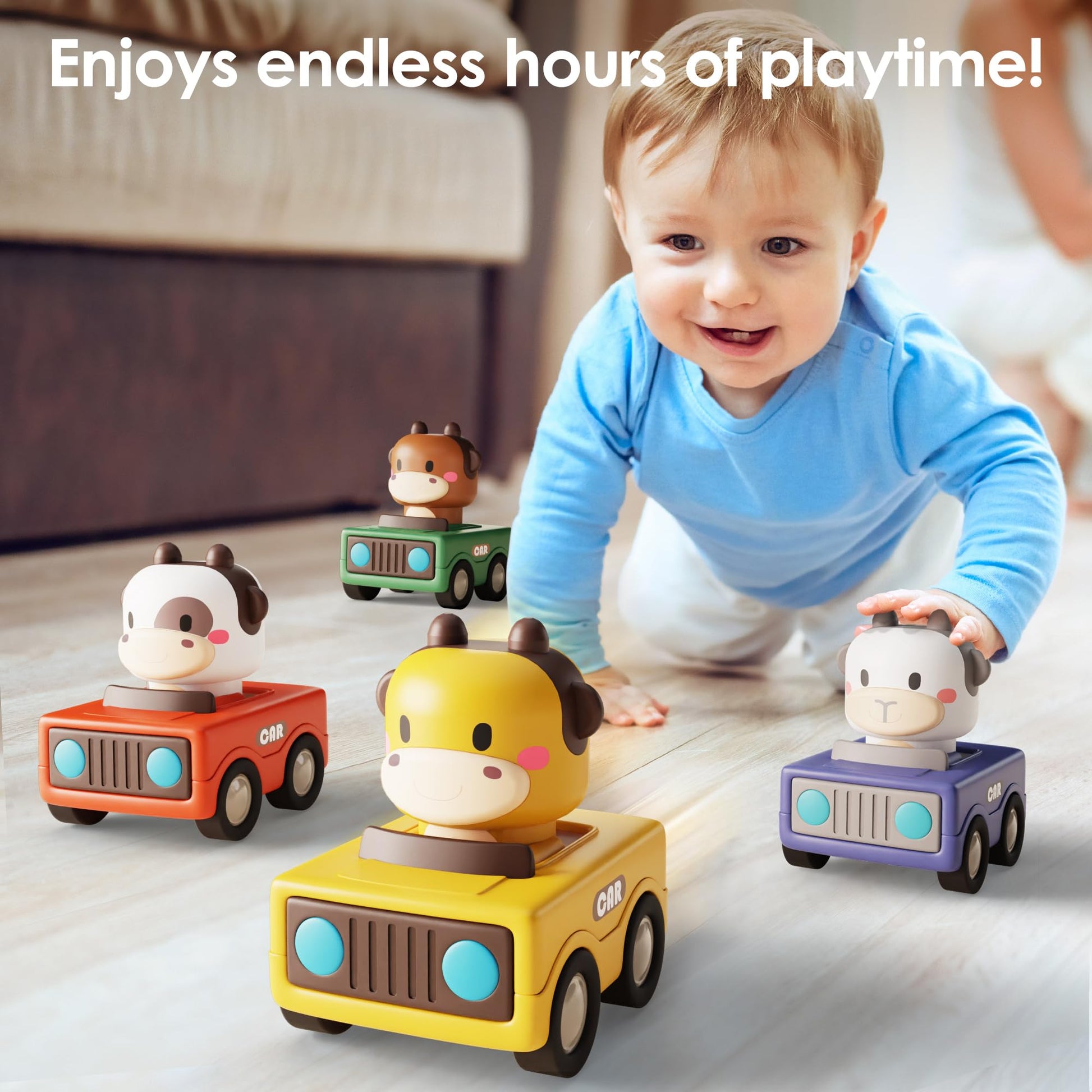 iPlay, iLearn Baby Press to Go Car Toys for Toddlers 1-3, 1 Yr Old Boy Gift