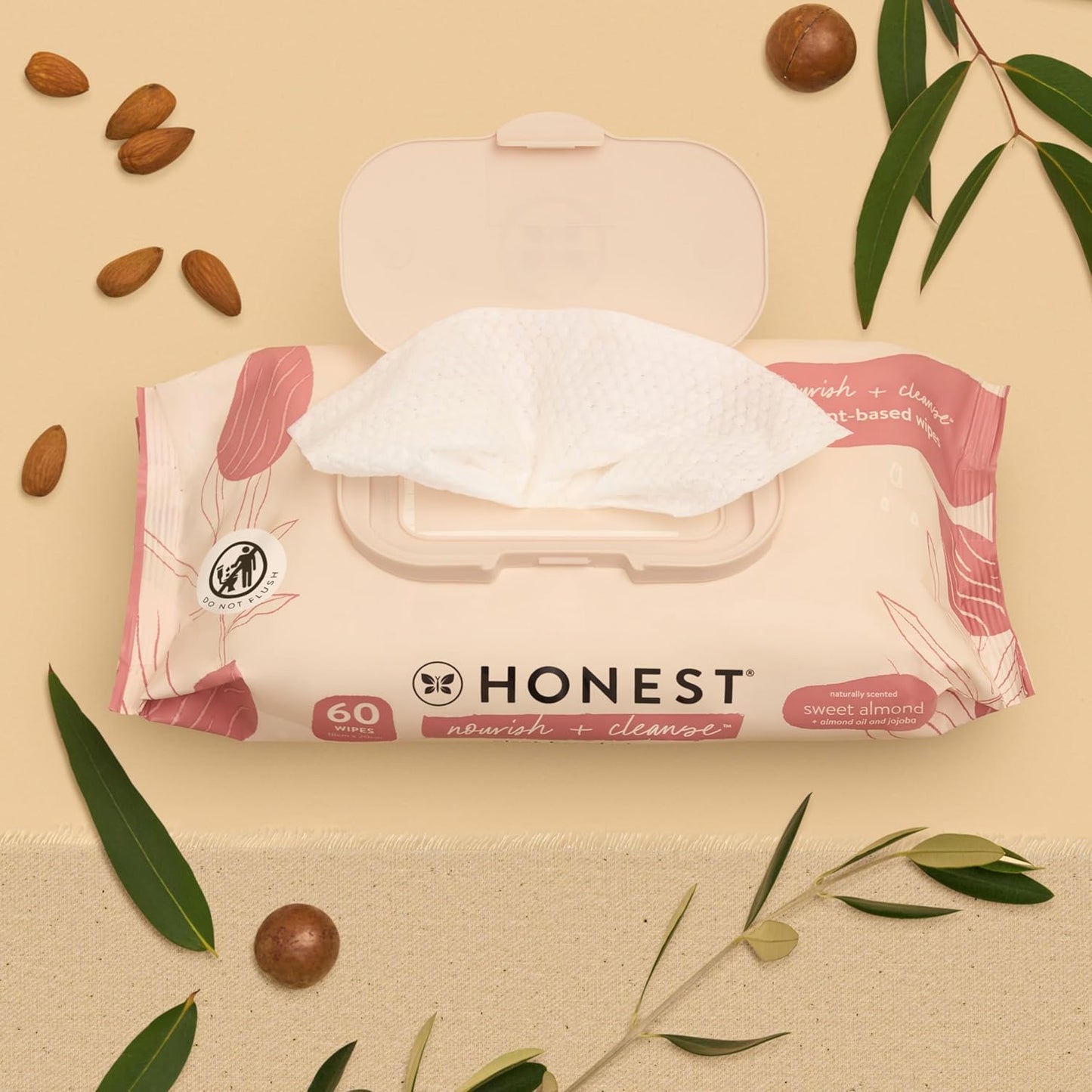 The Honest Company Nourish + Cleanse Naturally Scented Wipes | Cleansing Multi-Tasking Wipes | 99% Water, Plant Based, Hypoallergenic | Sweet Almond, 240 Count
