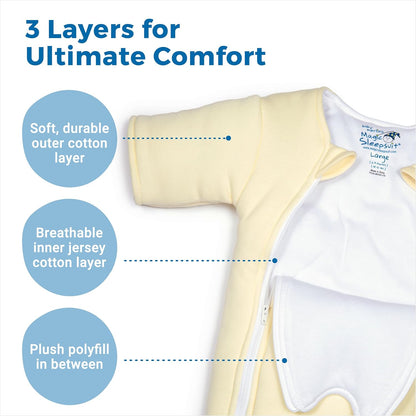 Magic Sleepsuit Baby Merlin's Cotton Baby Swaddle Transition Product - Soft and Cozy Design, Double Zipper for Easy Diaper Changes, Promotes Safe Sleep, 3-6 Months - Yellow - Small 12-18lbs
