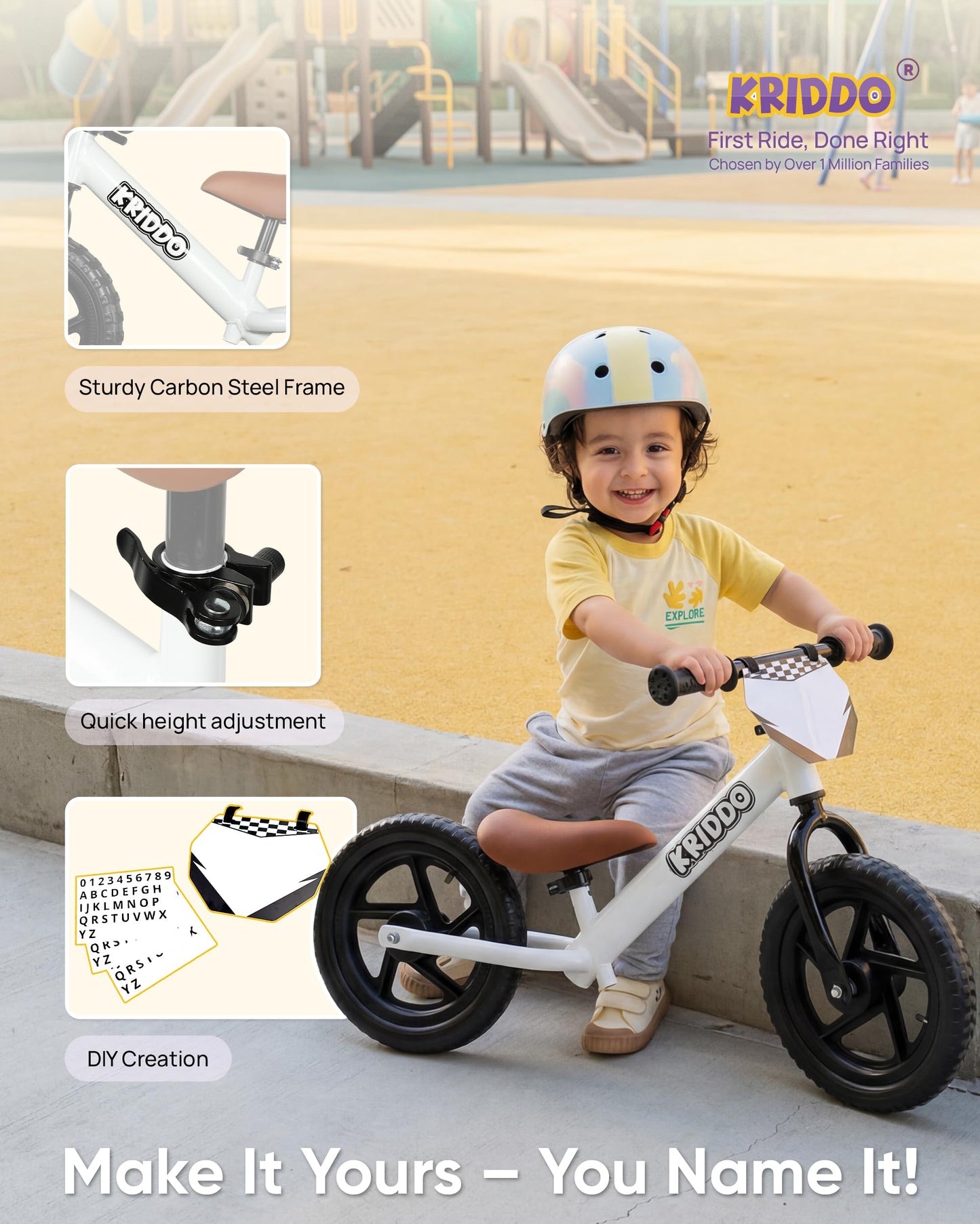 KRIDDO Toddler Balance Bike 2 Year Old, Gift for 2-3 Boys Girls, Adjustable