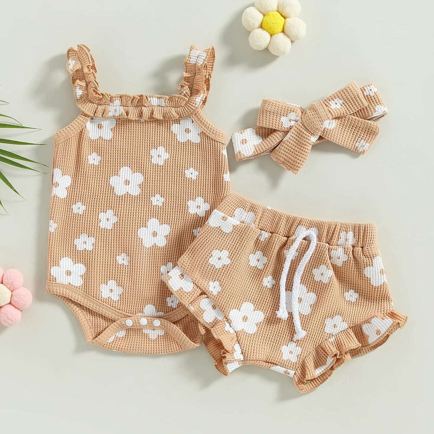 fhutpw Baby Girl Clothes Summer Cute Outfits 3 6 12 18 Months Spaghetti Strap Romper & Floarl Shorts Sets