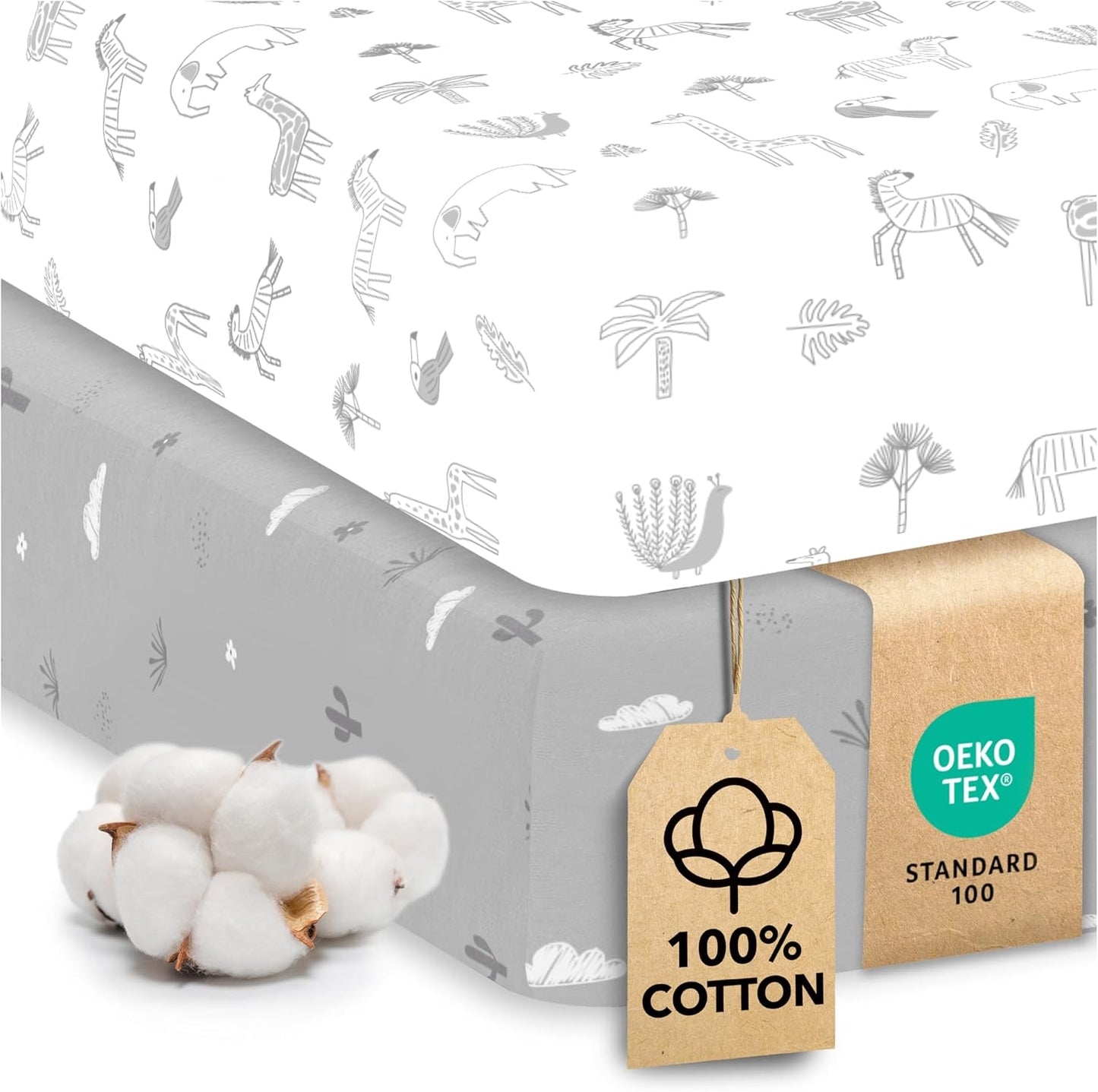 Sweety Fox 2-Pack Crib Sheets - Soft Jersey Cotton Fitted Sheets for Boys and Girls, Mini Crib