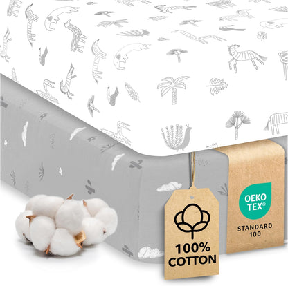 Sweety Fox 2-Pack Crib Sheets - Soft Jersey Cotton Fitted Sheets for Boys and Girls, Mini Crib