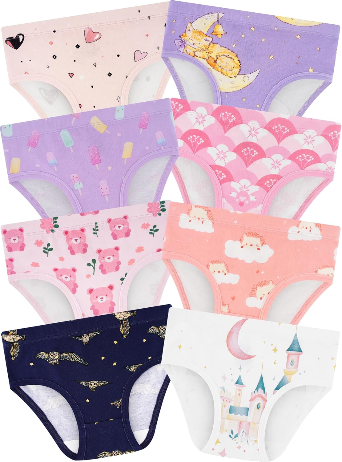 Girls' Underwear,Soft Cotton Tagless Panties for Toddlers' & Little Kids' Comfort,Breathable Briefs,8-Pack