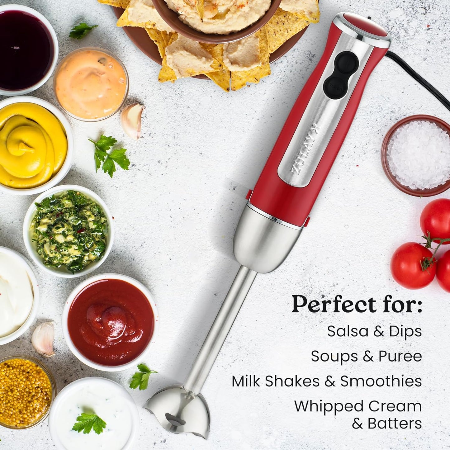 Zulay Immersion Stick Mixer Hand Blender - 800 Watts, Turbo Mode, 5-ft Power Electric Cord