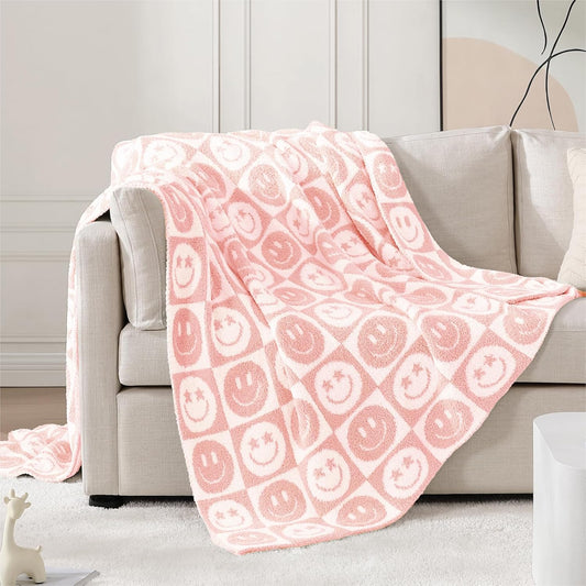 WRENSONGE Checkered Throw Blanket Blossom Smiling Face Soft Cozy Fluffy Warm Hand Made Throw