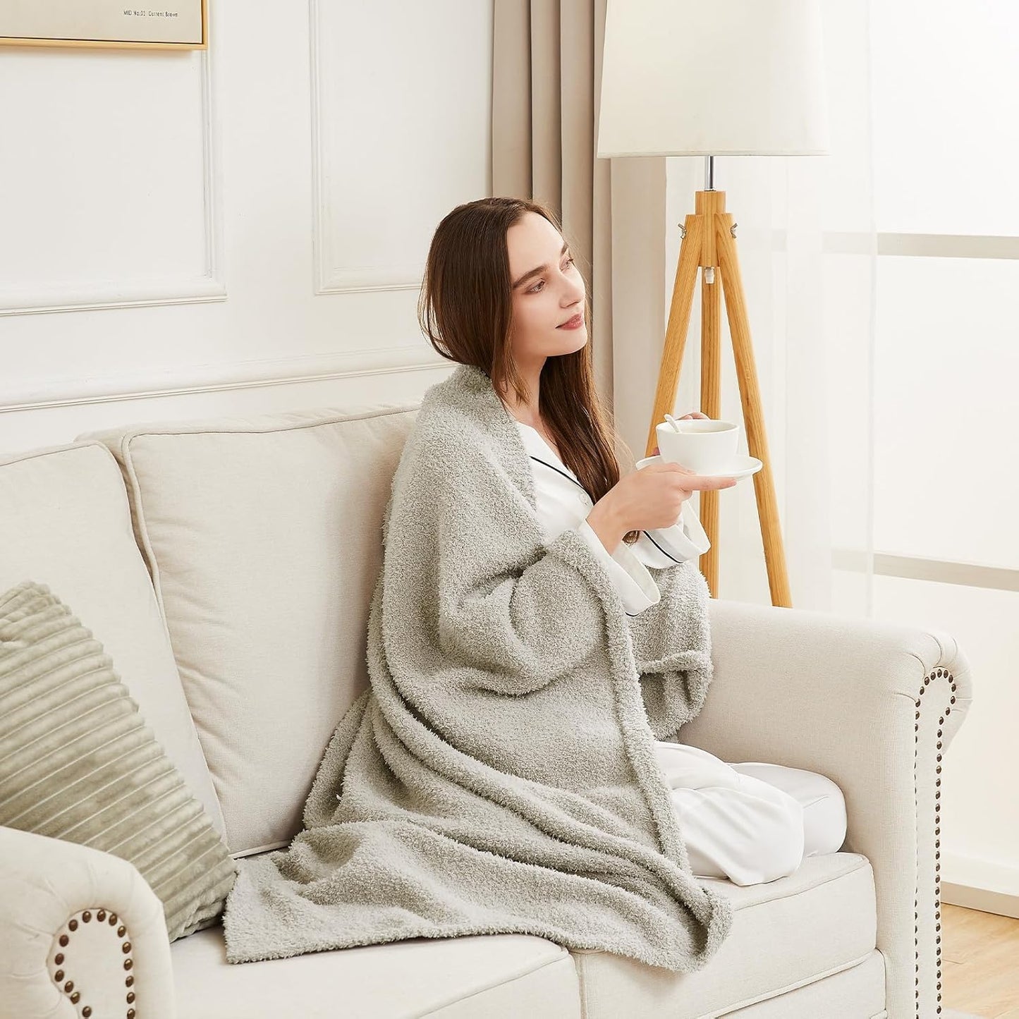 CYMULA Super Soft Knit Throw Blanket Twin Size Light Grey-Lightweight Plush Fuzzy Fluffy Warm Cozy