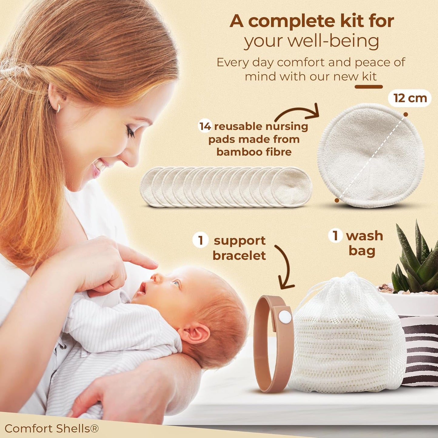 Comfort Shells® Reusable Nursing Pads – 14 Pack Ultra Soft Breast Pads + Laundry Bag + Nursing Clip