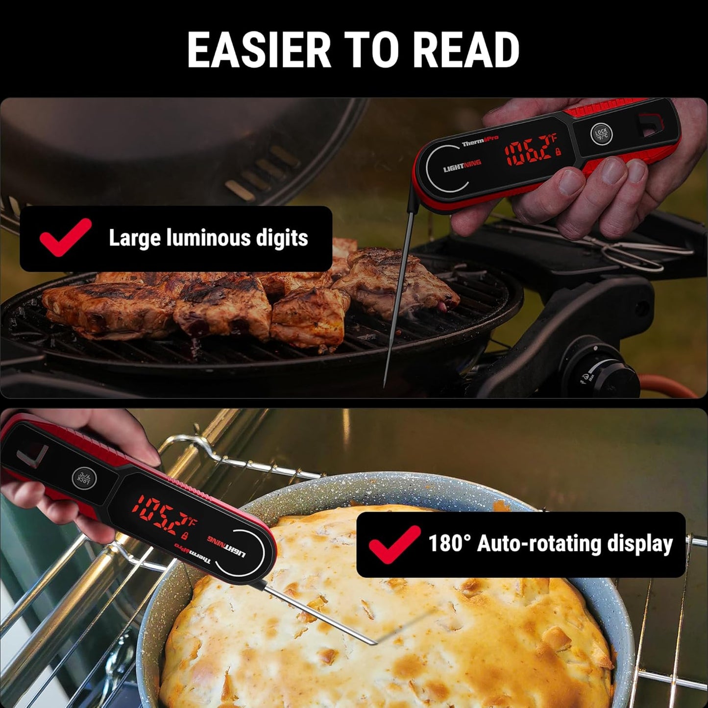 ThermoPro Lightning 1-Second Instant Read Meat Thermometer, Kitchen Food Thermometer with Auto