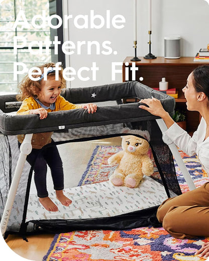 Ultra Soft Pack N Play Sheets - Fitted, Premium Jersey Knit, Stretchy Neutral, Woodland Mini Crib Sheets for Graco Pack and Play, 2 Pack (Deer&Rabbit)