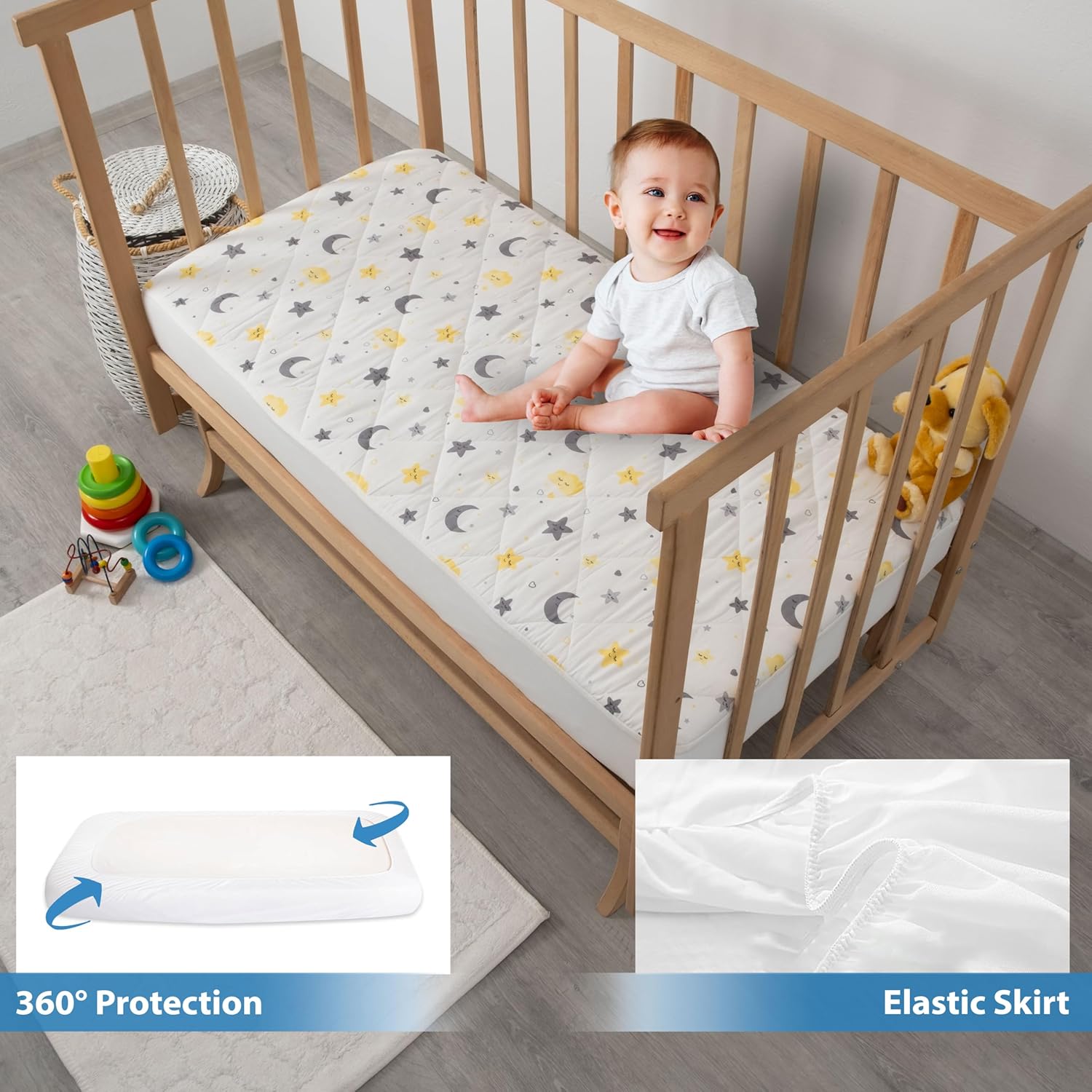 Waterproof Crib Mattress Protector Sheets,%100 Cotton Fabric, Absorbent Crib/Toddler Mattress