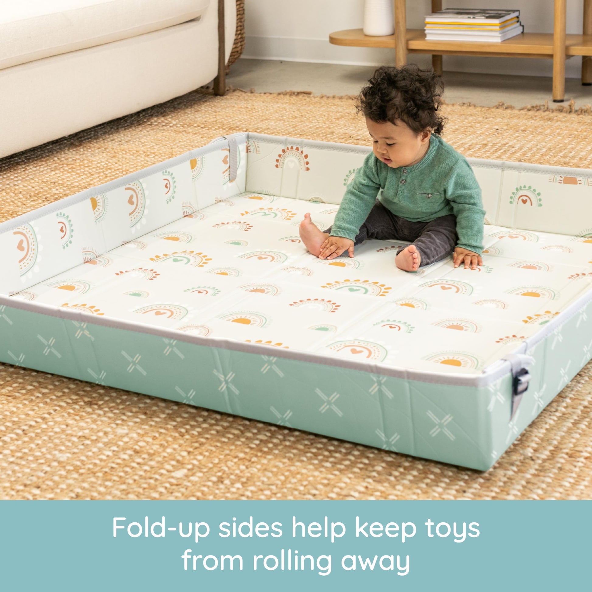 Infantino Foldable Foam Play Mat Reversible 57x57 in, Rainbows