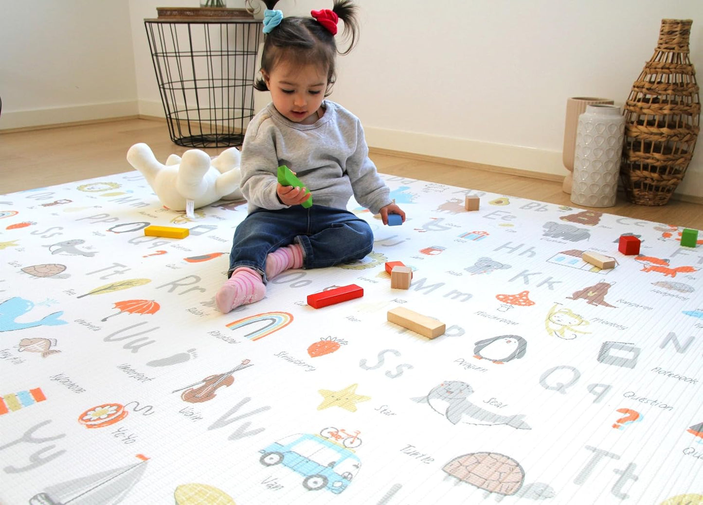 Cushmat Stylish Reversible Foam Play Mat (Large, Alpha - Palm Gray) - Soft, Waterproof, Durable Play mat for Infants, Babies, Toddler, Kids & Grownup - 6.5ft x 4.5ft