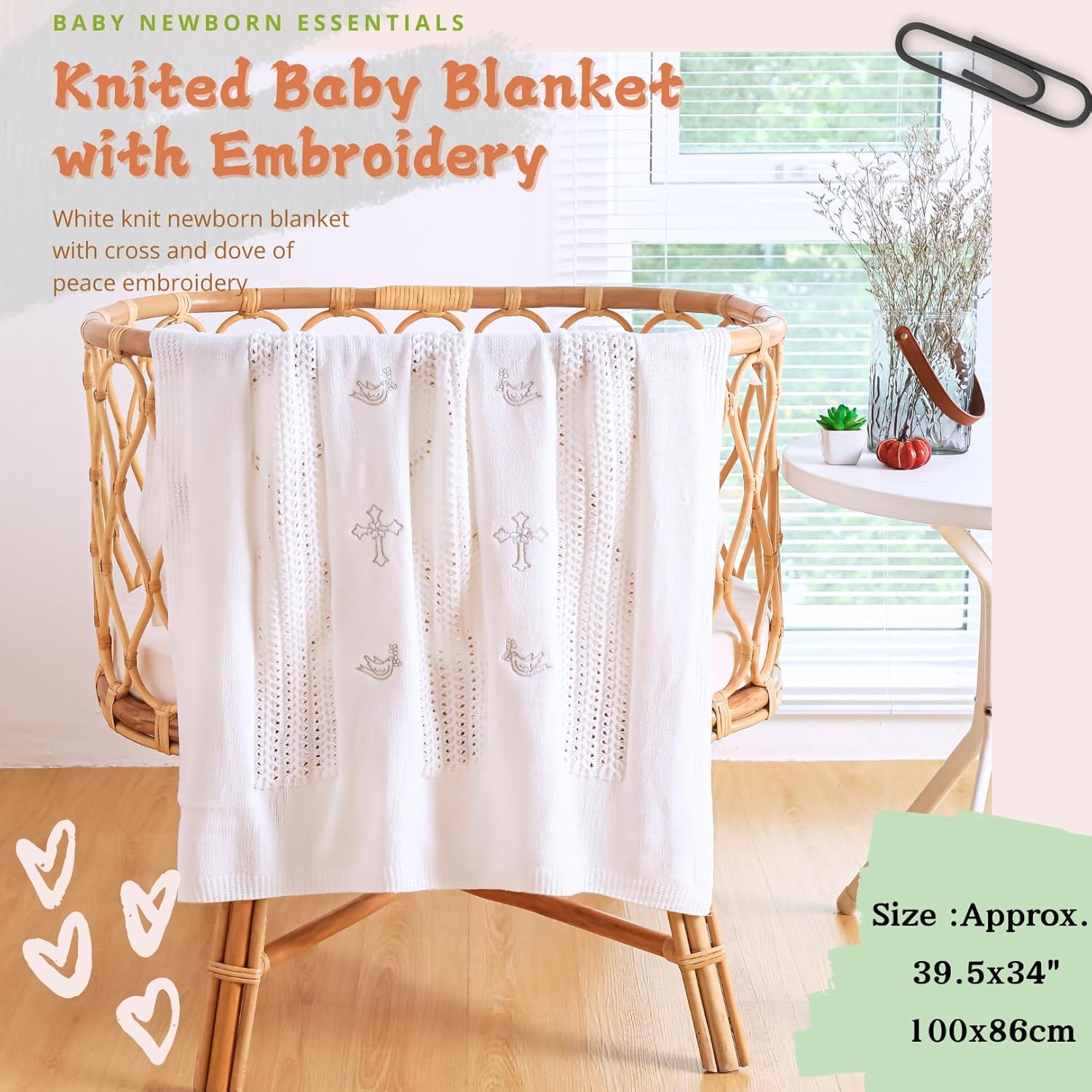 Booulfi Baby Blankets for Boys Girls Baby Receiving Blankets Silver Cross Dove of Peace Embroidery