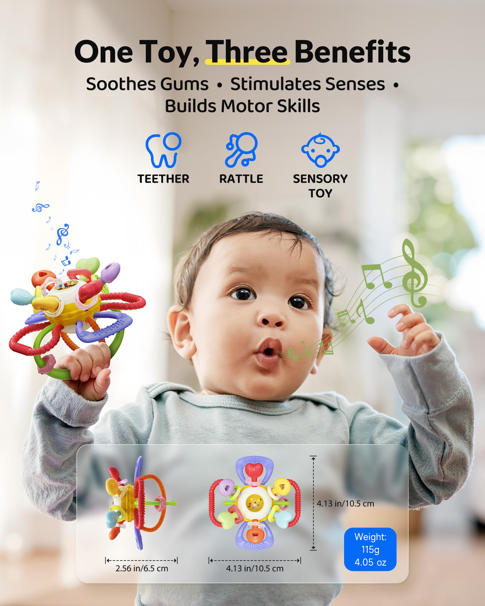 Infinno Soft Baby Teething Toy with Rattle, BPA Free Silicone, 0-12 Months