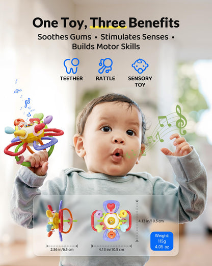 Infinno Soft Baby Teething Toy with Rattle, BPA Free Silicone, 0-12 Months