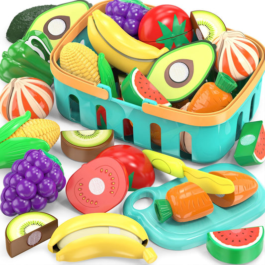 Cutting Play Food Toys for Kid, Pretend Play Kitchen Accessories, Fake Food