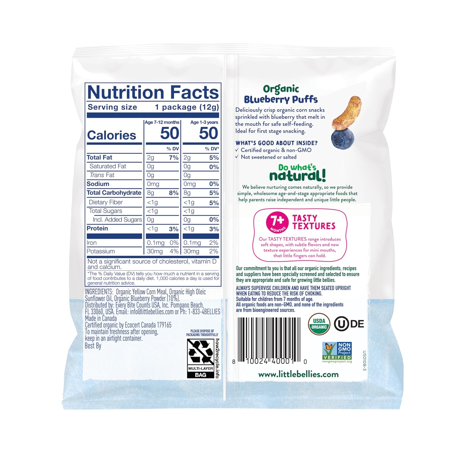 Little Bellies Organic Puffs Variety Pack, Blueberry & Apple and Cinnamon (Pack of 18)