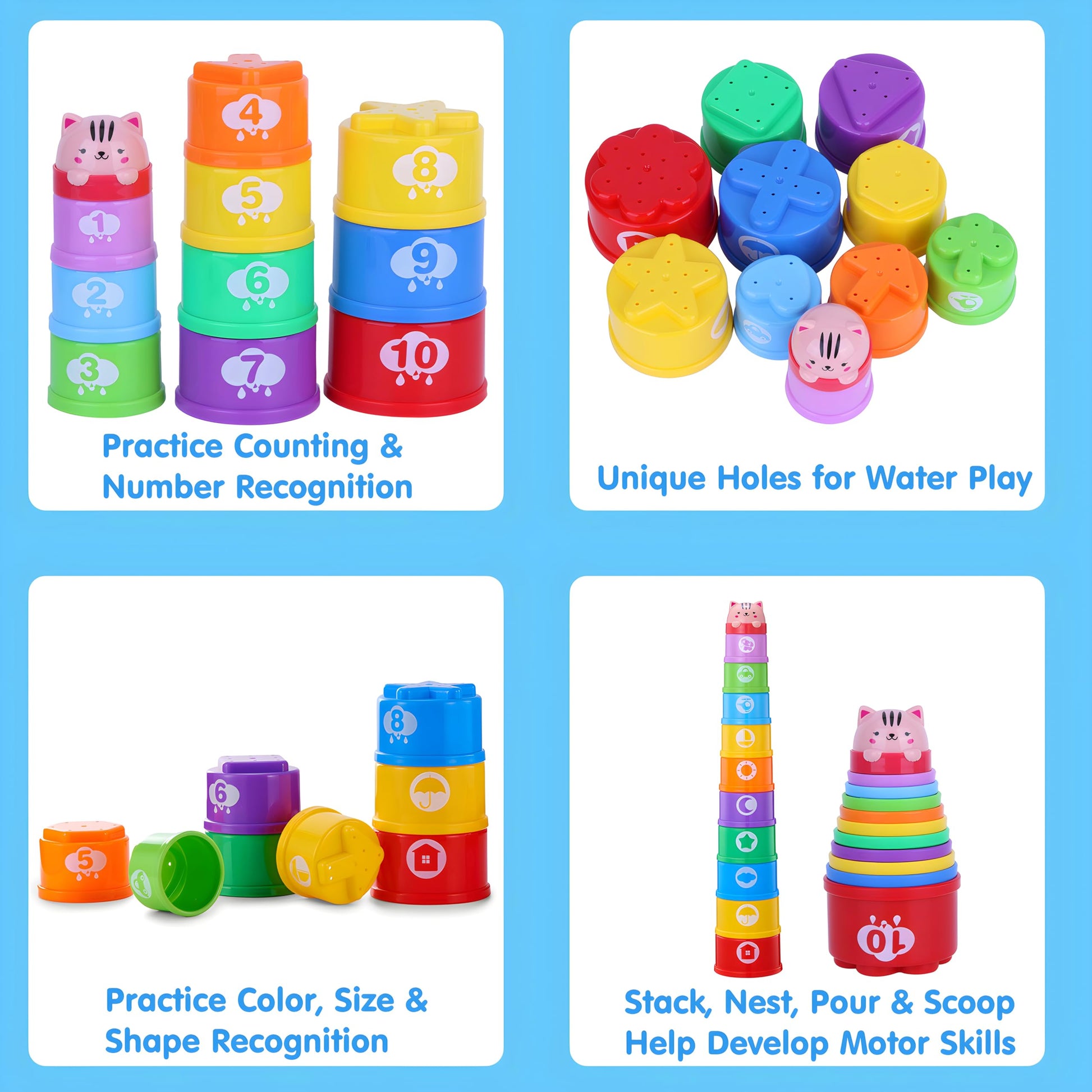 Wanonoo Stacking Cups Baby Toy Set, Nesting Stacking Toys for Toddlers 1-3 Montessori Toys for 1