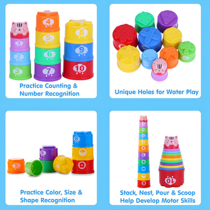 Wanonoo Stacking Cups Baby Toy Set, Nesting Stacking Toys for Toddlers 1-3 Montessori Toys for 1