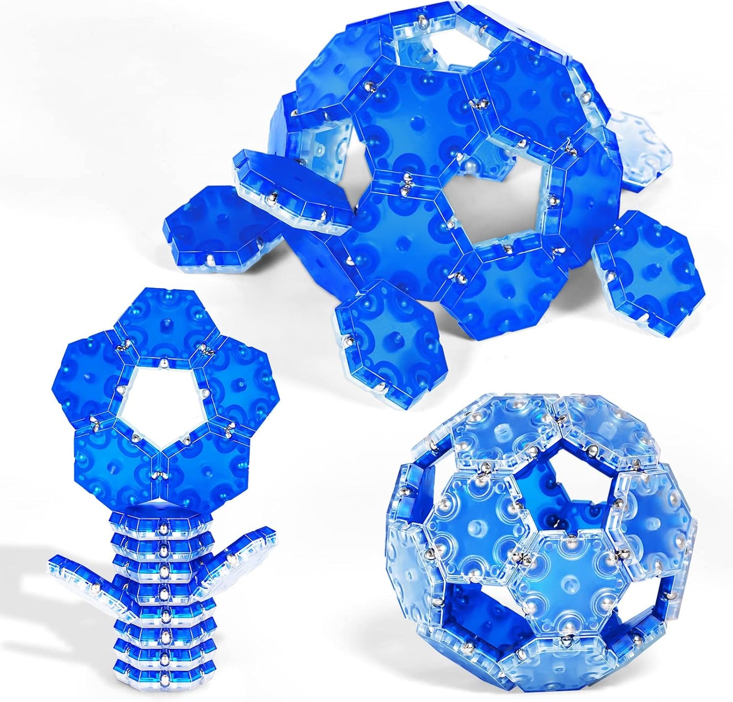 Fidget Sphere Toys of 20-Piece Set Hexagons Fun Executive Desk Toy Puzzles for Adults 14+ Years Old Boys and Girls-Fidget Blocks 3D-Blue Hexagon