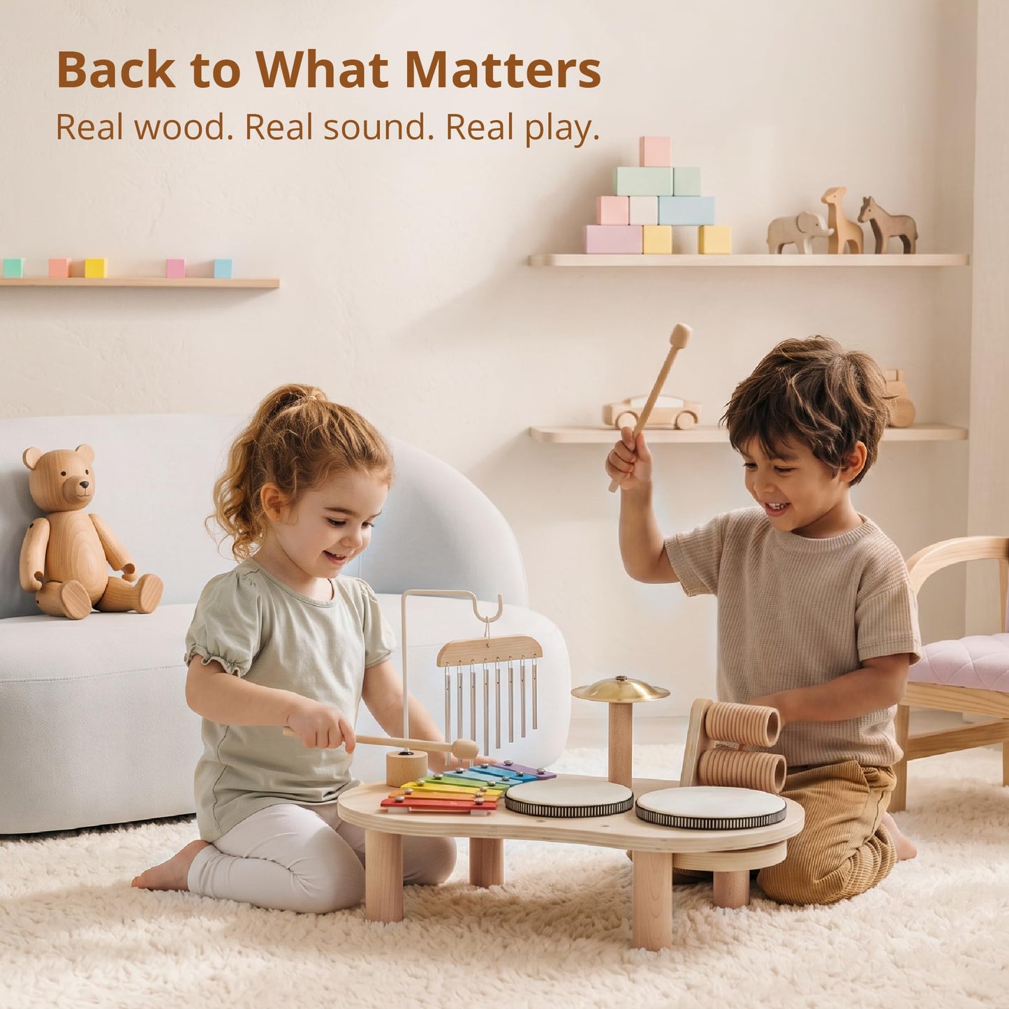 Promise Babe Wooden Drum Set for Toddlers 1-3, Musical Percussion Instruments for Kids Baby Drum
