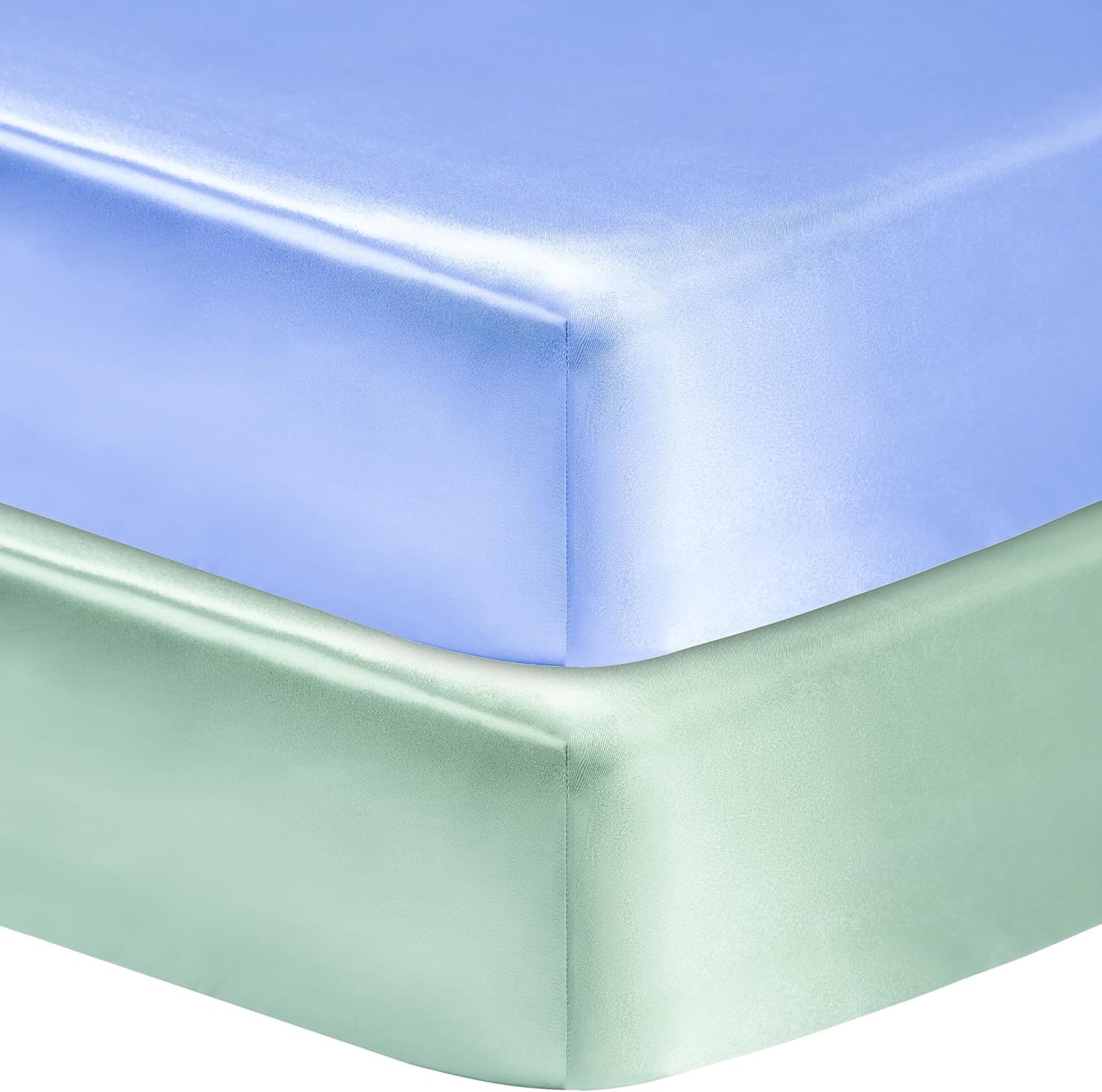 2 Pack Satin Soft Crib Sheet for Baby with Sensitive Hair Silky Baby Mattress Sheet Blue and Green