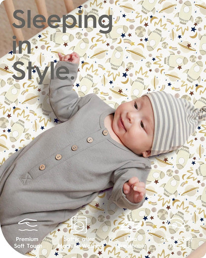 Pack and Play Sheets Fitted, Ultra Soft Mini Crib Sheets Boy, Neutral Pack N Play Mattress Sheets Hypoallergenic and Soothing, Premium Jersey Playard Sheets, Galaxy Space, 2 Pack