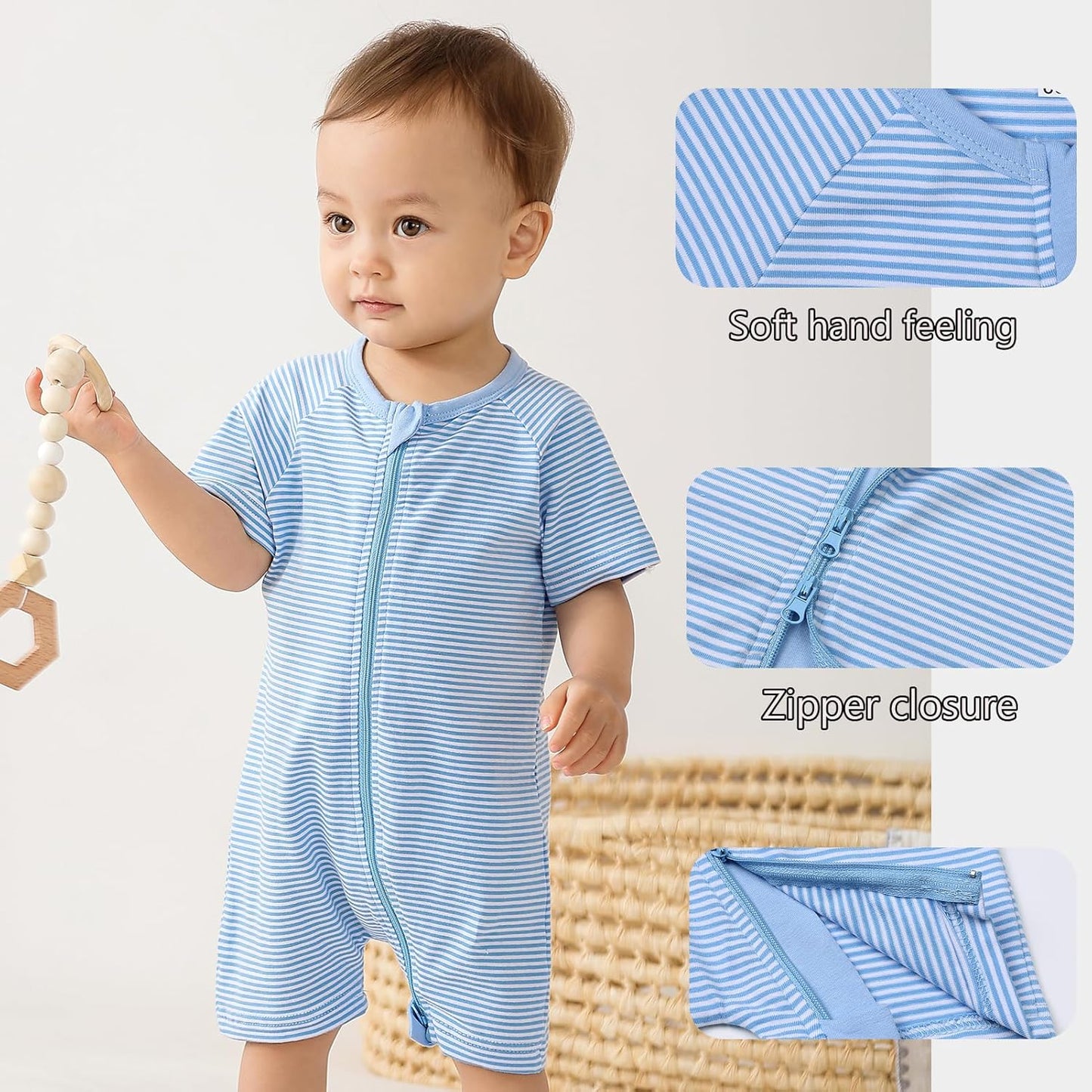 Feidoog Baby Boys 2Pack Rompers Summer Short Sleeve 2 Way Zipper One-Piece Romper Jumpsuit Sleep and Play