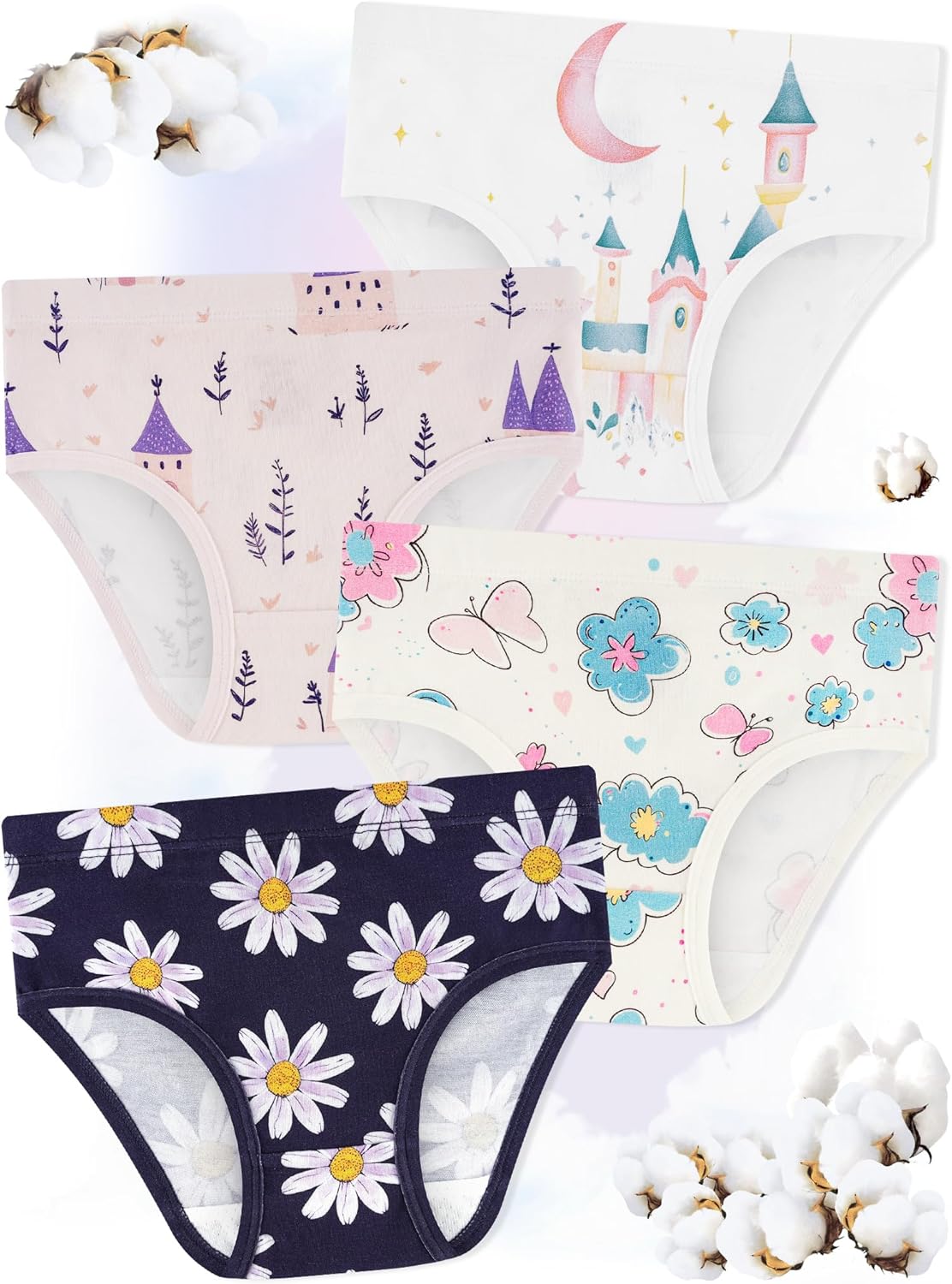 Girls' Underwear,Soft Cotton Tagless Panties for Toddlers' & Little Kids' Comfort,Breathable Briefs,8-Pack