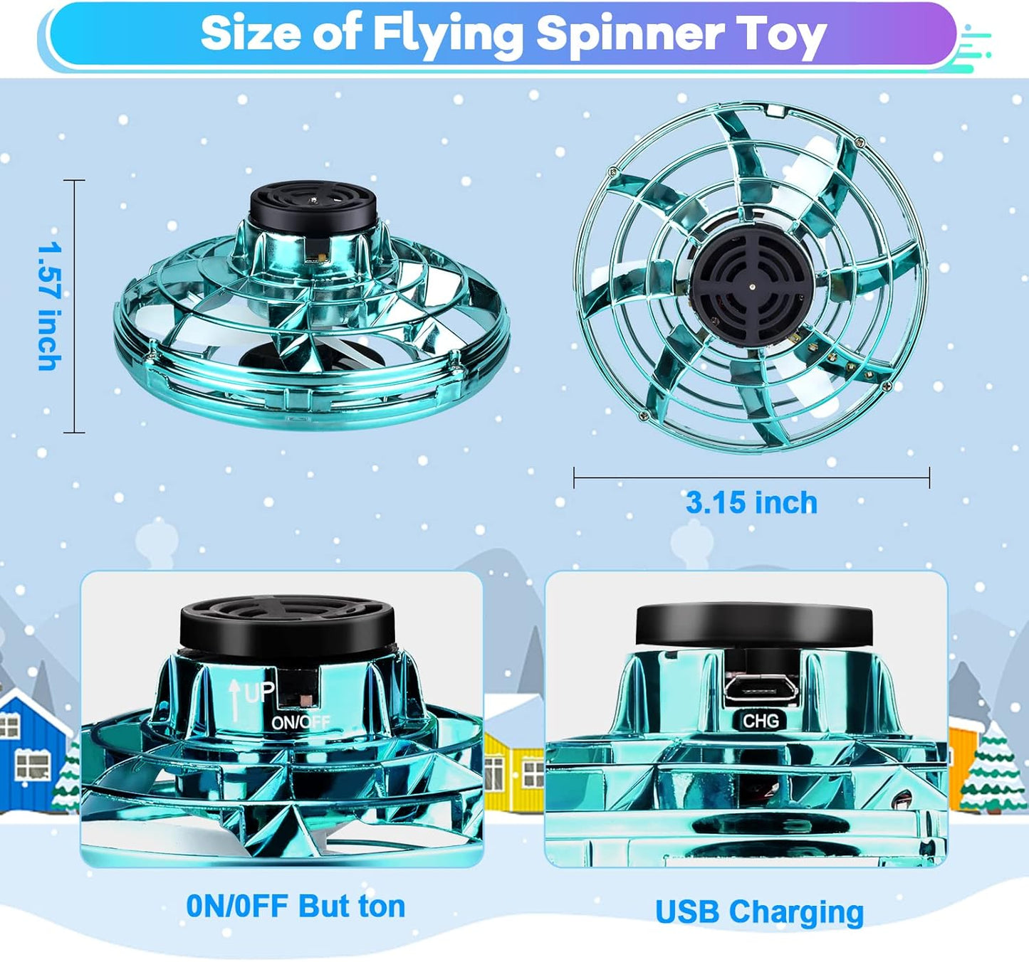 Flying Fidget Spinner,2024 Upgraded Flying Spinner Mini Hand Drone with 360 ° Rotating and LED Lights Outdoor Indoor Toy,Mini UFO Toy Drone for Boys Girls Adults(Green)