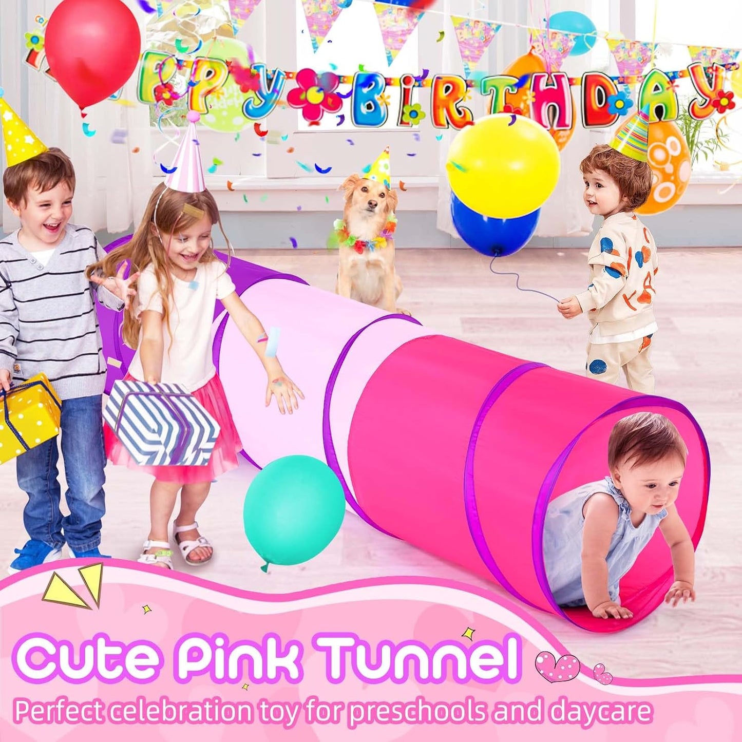 Kids Play Tunnel Tent for Toddler, 6-ft Pop Up Crawl Tunnel Toy for Baby Infant Children or Dog Cat, Collapsible Gift for Boy and Girl Play Tunnel Indoor and Outdoor Game (Colorful Play Tunnel)