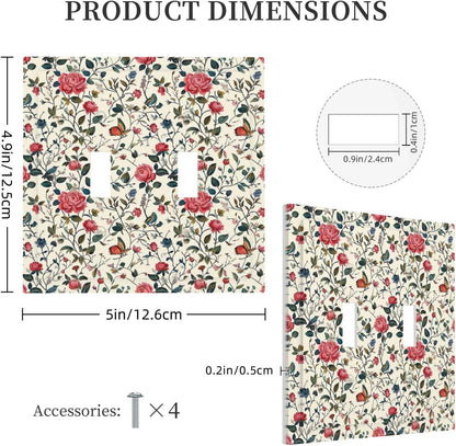 Decorative Switch Plates Vintage Flowers Rose Leaf Bird Butterfly 2 Gang Double Toggle Outlet Light Switch Cover Wall Plate Electrical Faceplate for Bedroom living Room Decor