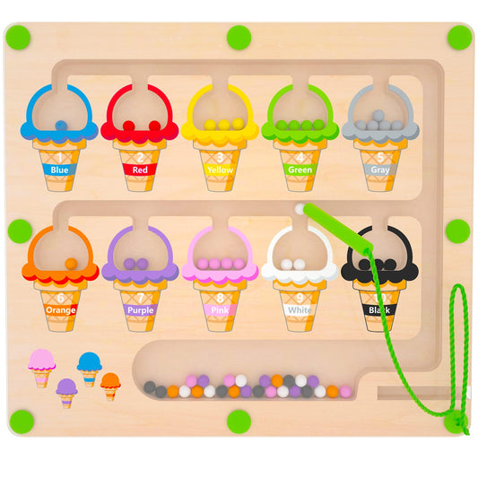 MTYOKILN Magnetic Color & Number Maze - Montessori Wooden Color Matching Learning Counting Puzzle
