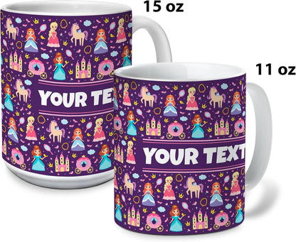 Personalized Mug for Kids - Princesses - Custom Name/Text, Ceramic Hot Chocolate/Cocoa/Coffee Cup for Girls, Birthday/Christmas/Holiday Gift - 11 oz, Black Handle