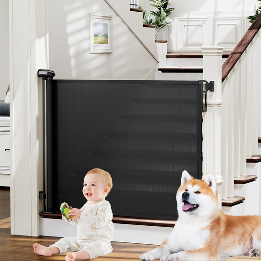 PRObebi Retractable Baby Gates for Stairs & Doorways, Dog Gate 0-54" W × 34" H, Black