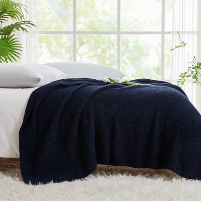CYMULA Knit Throw Blanket for Couch Navy Blue-Super Soft Lightweight Plush Fuzzy Fluffy Cozy