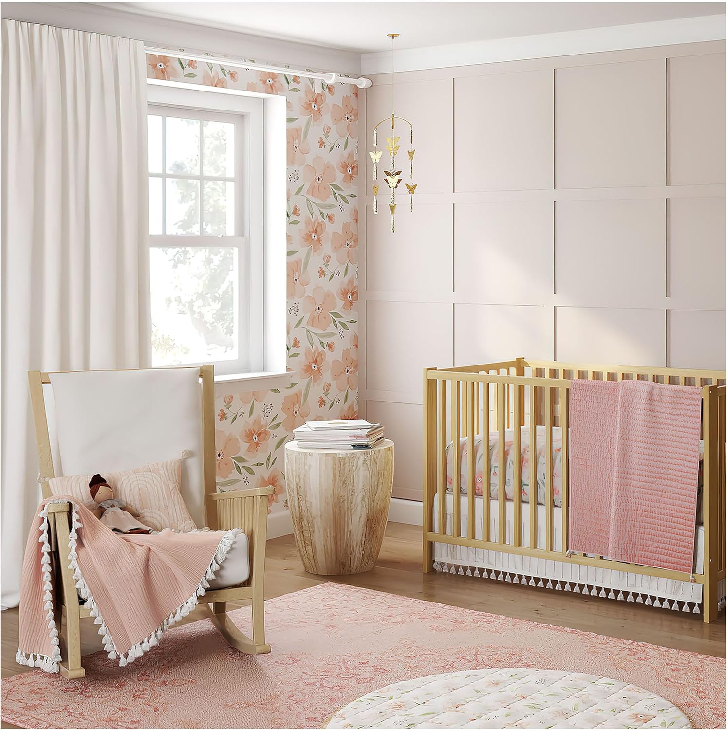 Crane Baby Floral Crib Sheets, 100% Cotton, Breathable Baby Bedding for Standard Mattress, Pink