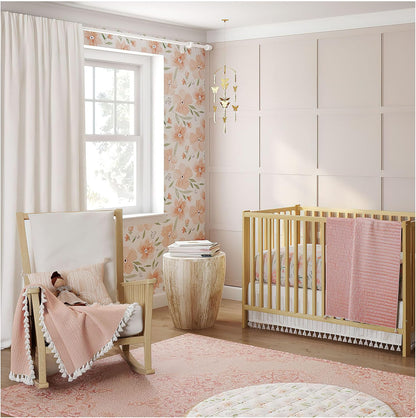 Crane Baby Floral Crib Sheets, 100% Cotton, Breathable Baby Bedding for Standard Mattress, Pink