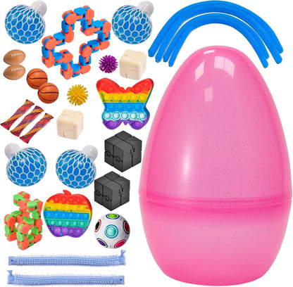 Ganowo Jumbo Easter Eggs Prefilled with 30pcs Fidget Toys,Easter egg Fillers,Basket Stuffers,Classroom Gifts, Egg Hunt Kids Toddler Boys Gifts Party Favors