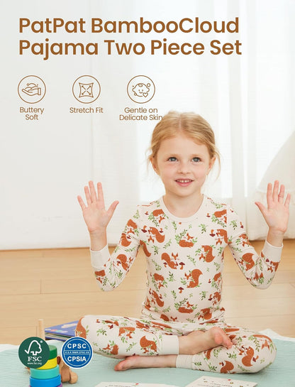 PATPAT Bamboo Viscose Pajama Set for Toddlers with Improved Tensile Strength, Snug Fit Pjs Sleeper for Baby Boys Girls Kids