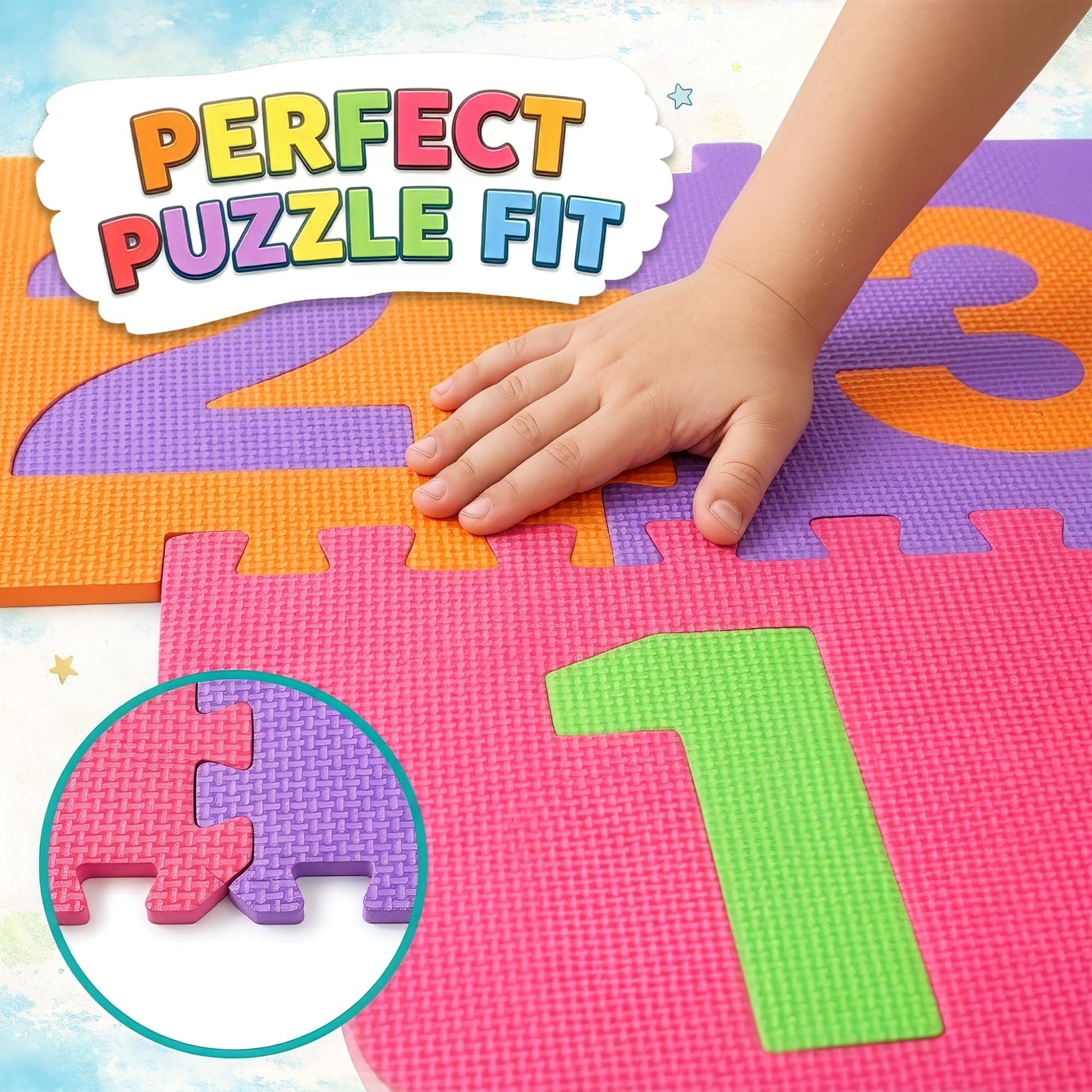 Hopscotch Playmat Foam Interlocking Puzzle Floor Mat - 10 Large Number Tiles (12" by 12" Square
